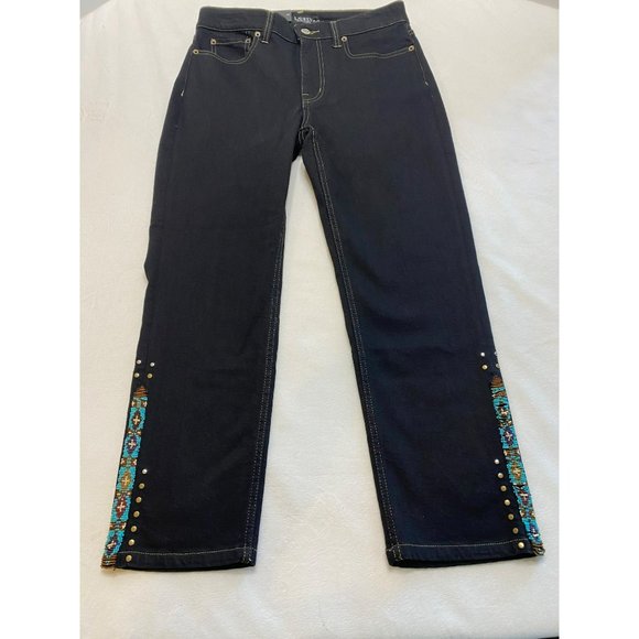 NWT Ralph Lauren Beaded High-Rise Straight Cropped Jeans in Black Rinse 28 - Picture 6 of 11